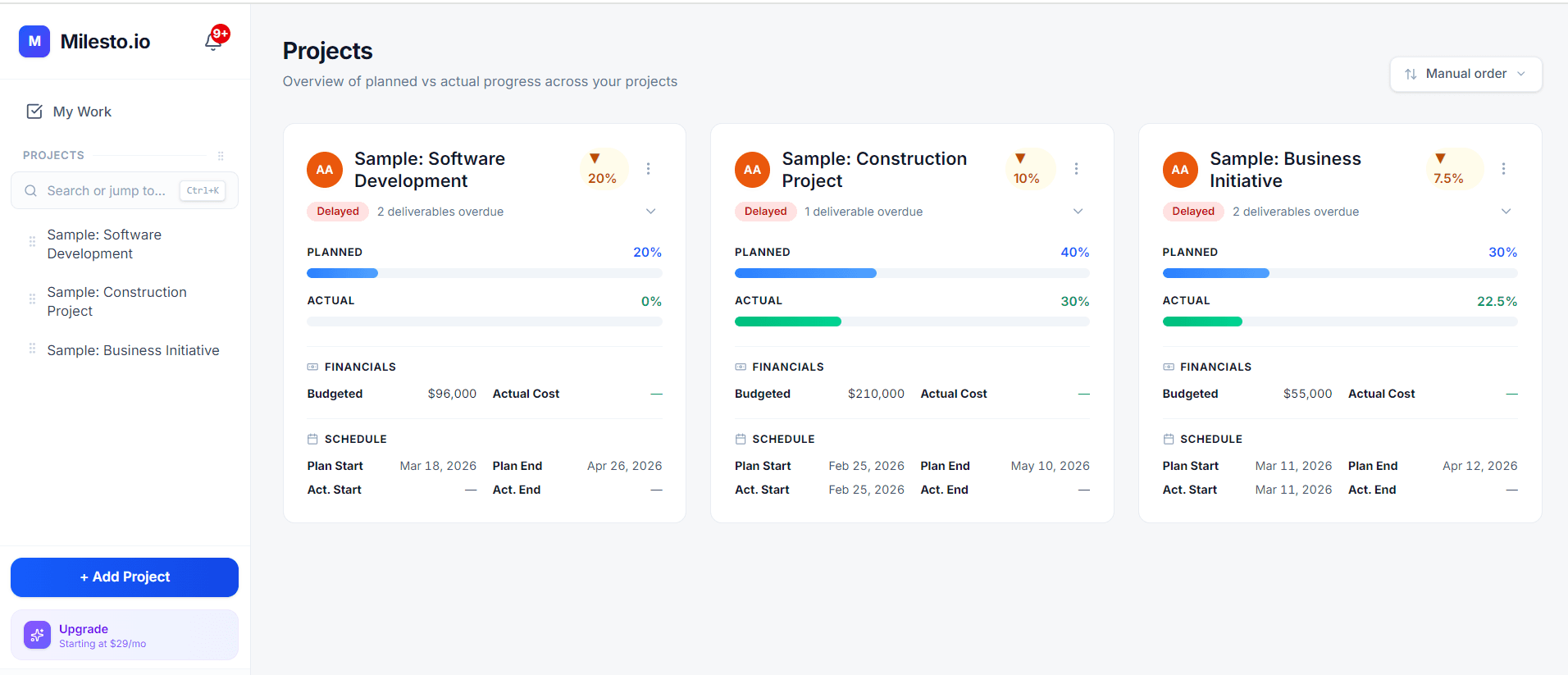 Dashboard - Milesto.io